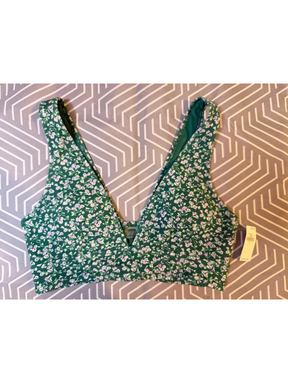 Old Navy Large Green Floral Smocked Bikini Top NWT